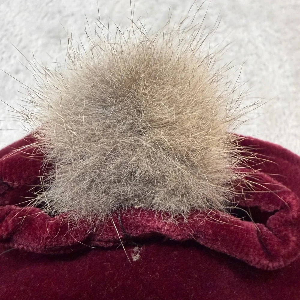 Vintage 1950s Burgundy Velvet Kids 3pc Snowsuit Set Coat Pants‎ Bonnet Fur Trim